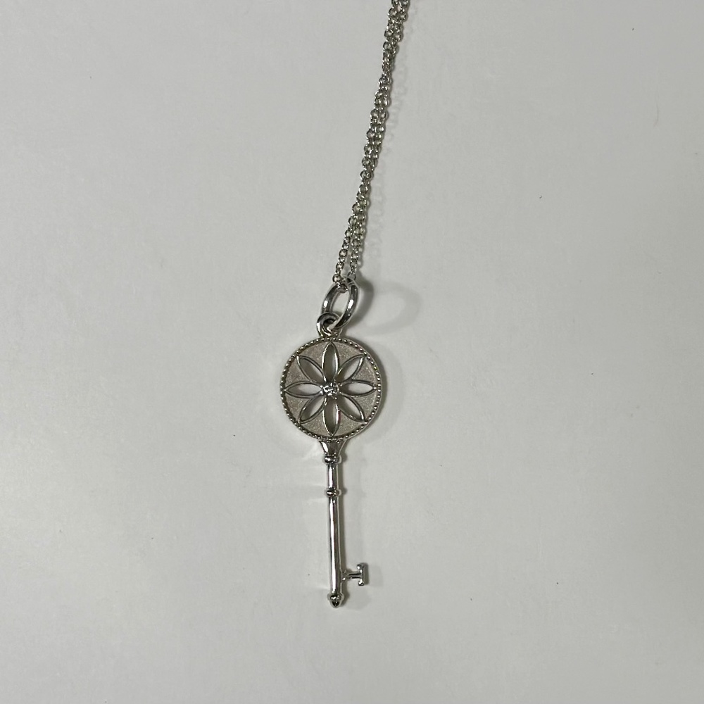 Authentic Tiffany & Co. Daisy Diamond Key Pendant and Chain Necklace